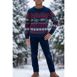 Maximus Rex Boys 3T Navy Blue Dinosaur Fair Isle Holiday Christmas Knit Sweater